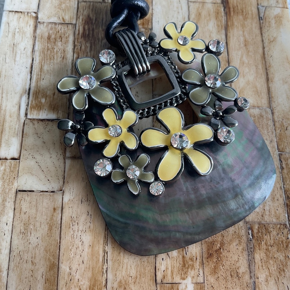 Art Deco Style Enamel 3-D Floral Crystal Statement Necklace